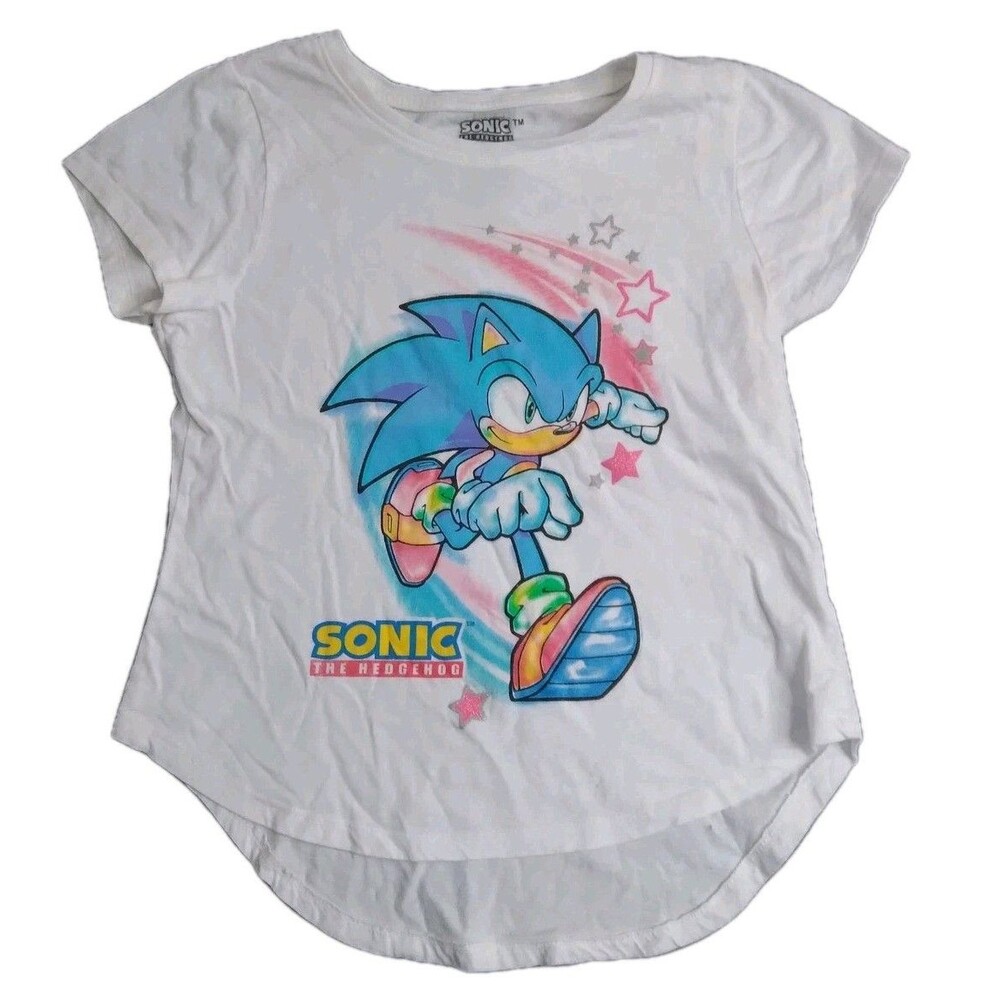 Sonic Hedgehog Tshirt Girls 7 8 Tail Top Sega Gamer Cartoon 100% Cotton Play
